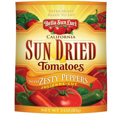 Bella Sun Luci Sun Dried Tomatoes Julienne-Cut with Zesty Peppers, Gluten-Free, Vegan, California Grown, Mediterranean Style Sun-Ripened Tomatoes, Premium Ingredient for Pasta, Pizza (1 Pack)