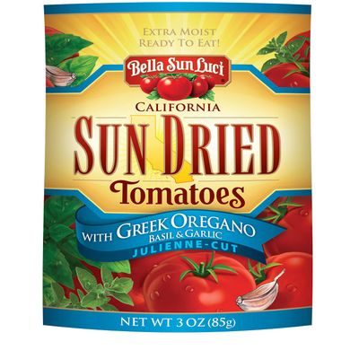 Bella Sun Luci Sun Dried Tomatoes with Greek Oregano, Basil & Garlic, Gluten-Free, Vegan, California Grown, Mediterranean Style Sun-Ripened Tomatoes, Premium Ingredient for Pasta, Pizza, Salads (1 Pack)