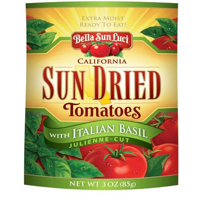 Bella Sun Luci Sun Dried Tomatoes with Italian Basil, Gluten-Free, Vegan, California Grown, Mediterranean Style Sun-Ripened Tomatoes, Premium Ingredient for Pasta, Pizza, Salads (1 Pack)