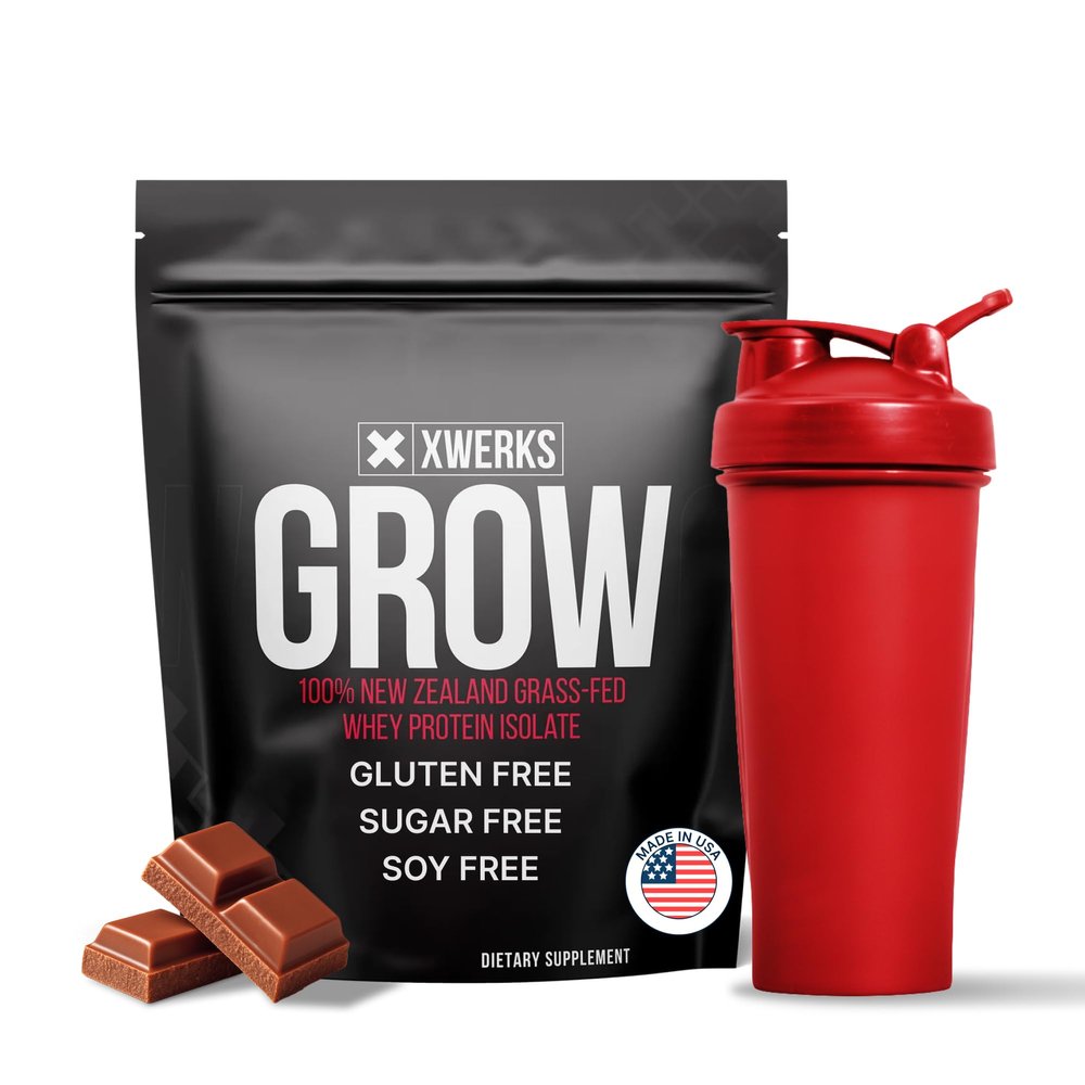 Xwerks Grow Whey Protein Powder, 25g Pure Isolate Protein from New Zealand Grass Fed Cows, Builds Strength and Speeds Recovery, Paleo and Keto Friendly, Soy and Gluten Free, Chocolate, 30 Servings