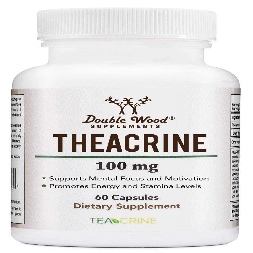 Theacrine (Teacrine) 100 Mg, 60 Capsules - Energy and Focus Supplement (Similar to Caffeine Pills but More Subtle and Longer Lasting) Non-GMO and Gluten Free by Double Wood
