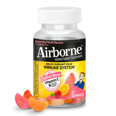 Airborne 750mg Vitamin C Gummies For Adults, Immune Support Supplement with Powerful Antioxidants Vitamins A C & E - 21 Gummies, Assorted Fruit Flavor