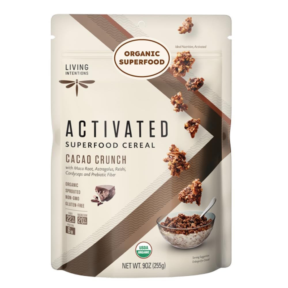 Living Intentions Organic Superfood Cereal  Cacao Crunch  NonGMO  Gluten Free  Vegan  Kosher  9 Ounce Unit (1 Pack)