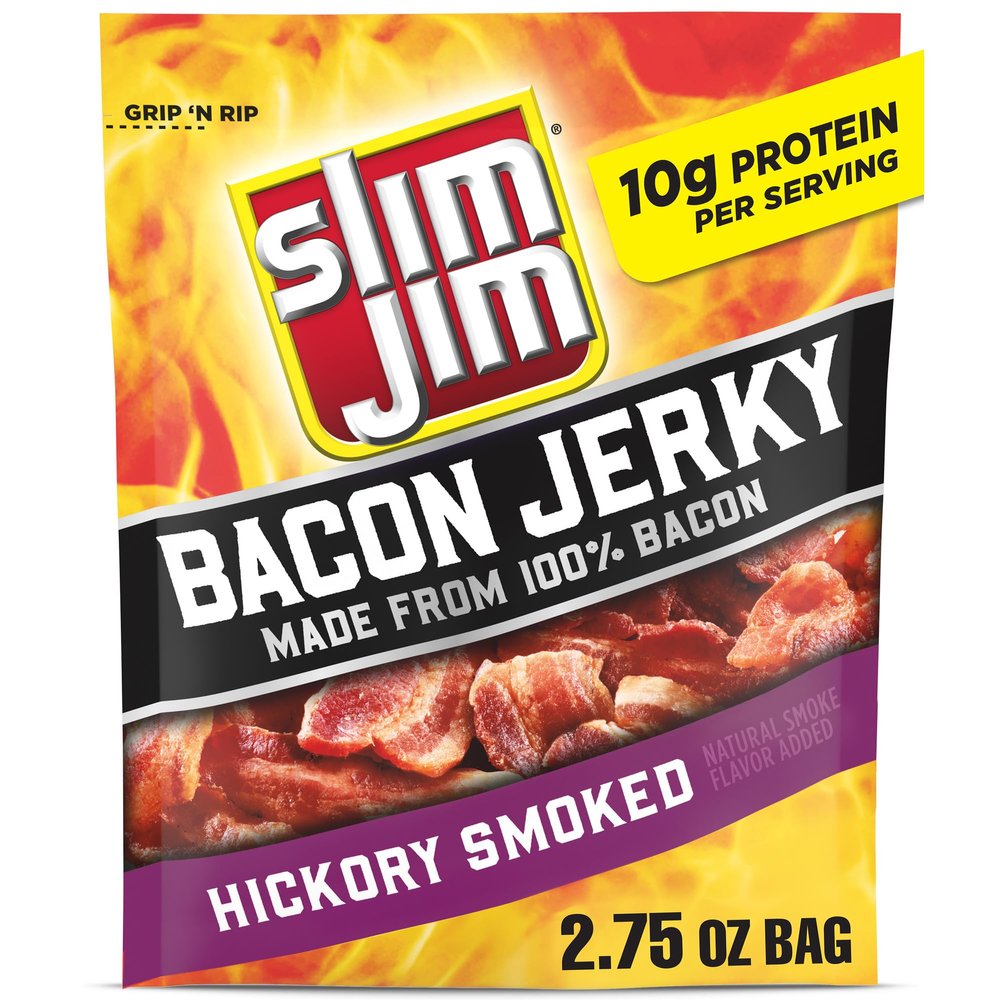 Slim Jim Smoked Bacon Jerky, Hickory Flavor, 10g Protein Per Serving, 2.75 oz. (1 Count)