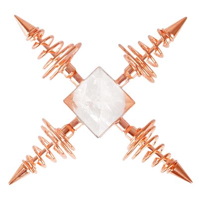 Jet Handcrafted Exquisite Plated Copper Coil Crystal Quartz Pyramid Energy Generator 4 Points Healing Reiki Chakra Balancing
