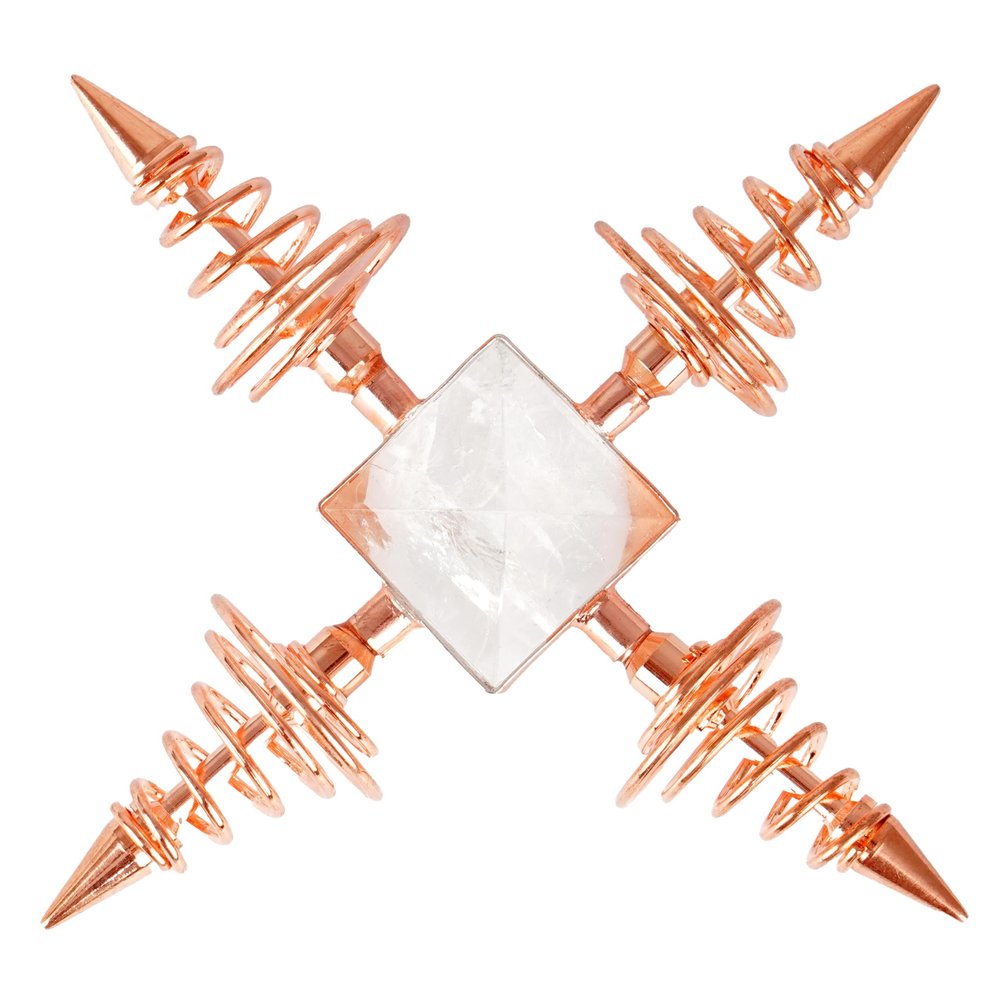 Jet Handcrafted Exquisite Plated Copper Coil Crystal Quartz Pyramid Energy Generator 4 Points Healing Reiki Chakra Balancing