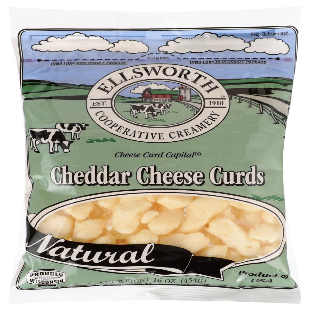 ELLSWORTH Cheese Curd Cheddar, Plain, 16 Ounce (Pack of 8)