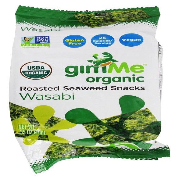 GimMe Organic Wasabi Roasted Seaweed Snacks, 0.35 Ounce - 12 per case.