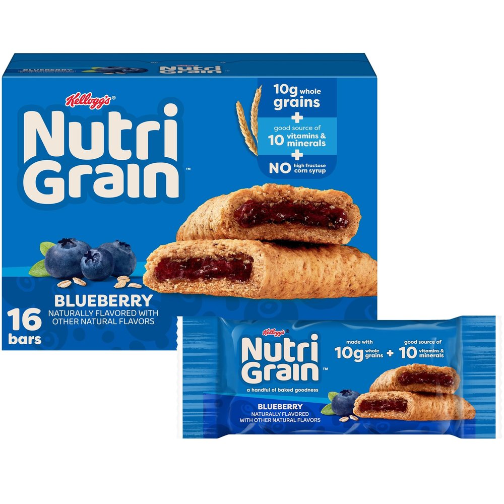 Nutri-Grain Breakfast Bars, Made with 10g Whole Grains, Snack Bars, Blueberry, 20.8oz Box (16 Count)