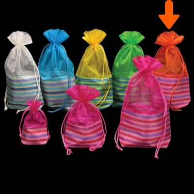 Club Pack of 12 Orange and Pink Striped Gift Bag 5" x 7.5"