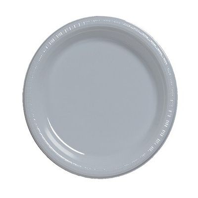 Club Pack of 240 Shimmering Silver Disposable Plastic Party Banquet Dinner Plates 9"
