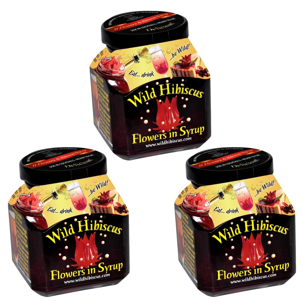 Wild Hibiscus Flowers in Syrup | 8.8 oz (250 g) Jar | Hand-Crafted Whole Hibiscus Flowers in Sweet Syrup | Perfect for Cocktails, Desserts & Gourmet Garnishes [Pack of 3]