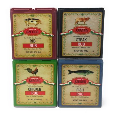 Szeged 4 Pack Combo, Steak, Chicken, Rib and Fish Rub/Gourmet Rub (4-5 Ounce Tins)