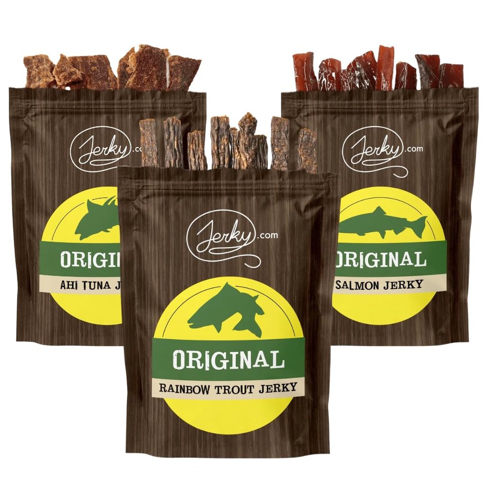All Natural Fish Jerky Sampler - TESTER 3 PACK - Tuna, Trout and Salmon - The Best Fish Jerky on the Market - No Added Preservatives, No Added Nitrates, No MSG - 5.25 total oz.