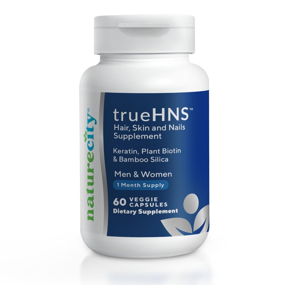 NatureCity True-HNS Hair Nails and Skin Cynatine Keratin and Plant Based Biotin Vitamin Supplement | Fuller and Stronger Hair and Nails | Non GMO | 60 Veggie Capsules