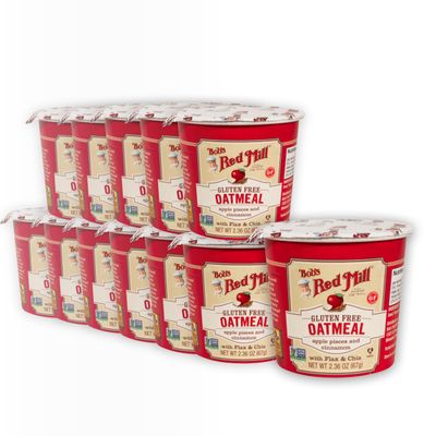 Bob's Red Mill GF Oatmeal Cup, Apple & Cinnamon, 2.36 Ounce Cup (Pack of 12) - Non-GMO, Whole Grain, Kosher