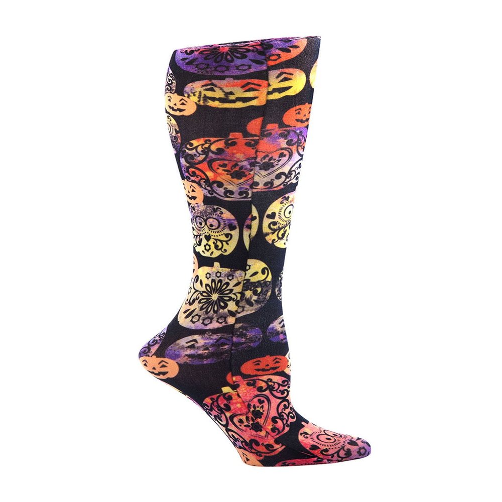 Celeste Stein Therapeutic Graduated Women Compression Socks, Orange Halloween Pumpkins, Diabetic Socks For Womens & Nurses Travel, For Swelling & Improve Circulation In Legs For 8-15 mmHg Regular Calf