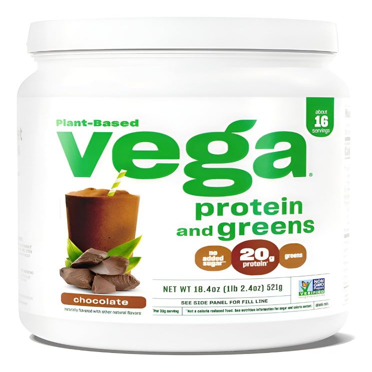 Vega Protein and Greens Protein Powder, Chocolate - 20g Plant Based Protein Plus Veggies, Vegan, Non GMO, Pea Protein for Women and Men, 1.2 lbs (Packaging May Vary) (Pack of 1)