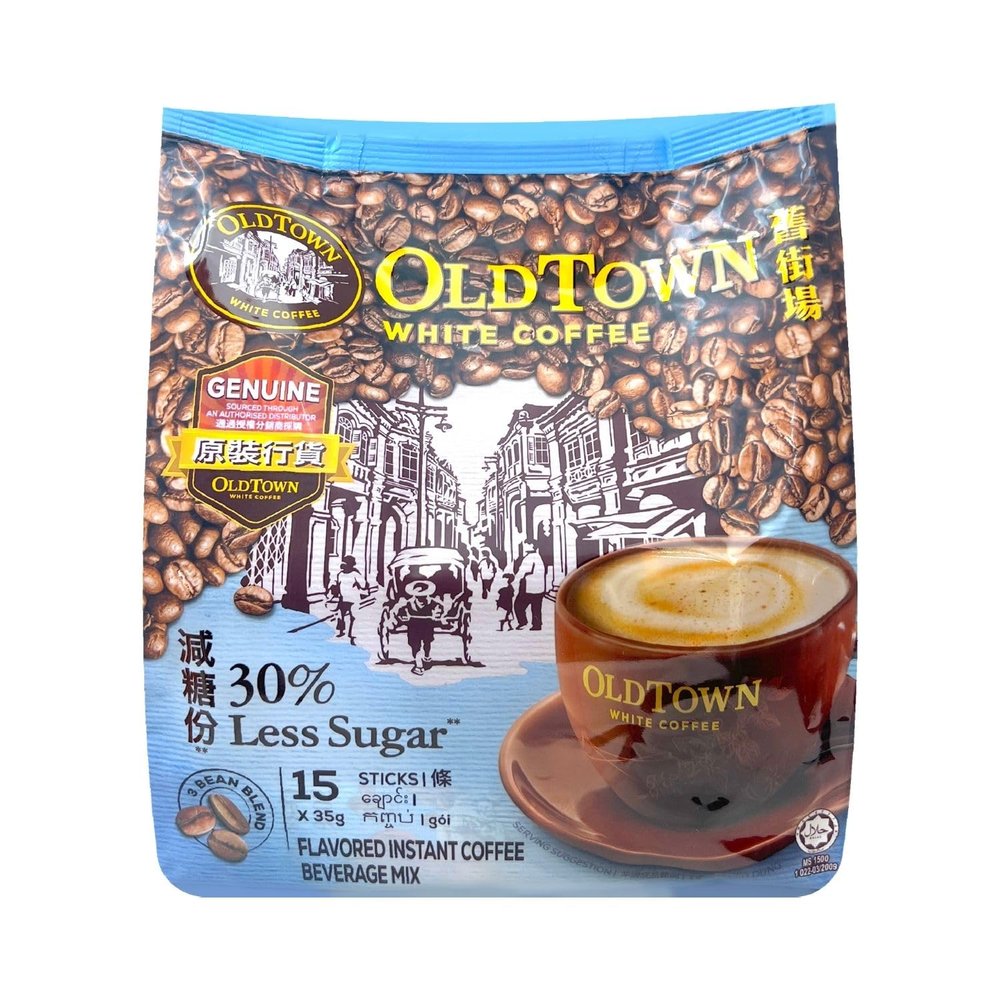 OLD Town (3 in 1)- Taste Premix White 25% Less Sugar Coffee- Don't Need Creamer & Sugar-make Your Life Easier - (35g - 40g) /Stick (25% Less Sugar), 525g (18.5 oz)