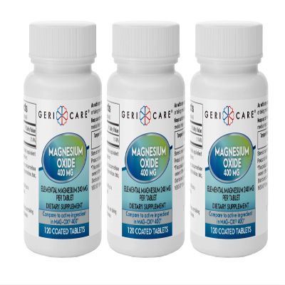 GeriCare Magnesium Oxide Supplement 240 mg of Elemental Magnesium, 120 Tablets, Essential Mineral Support, Promotes Vascular Health, Bone Strength, and Muscle Function (Pack of 3)
