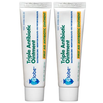 Globe Triple Antibiotic First Aid Ointment, 1 oz (2-Pack) First Aid Antibiotic Ointment, 24-Hour Infection Protection, Wound Care Treatment for Minor Scrapes, Burns and Cuts