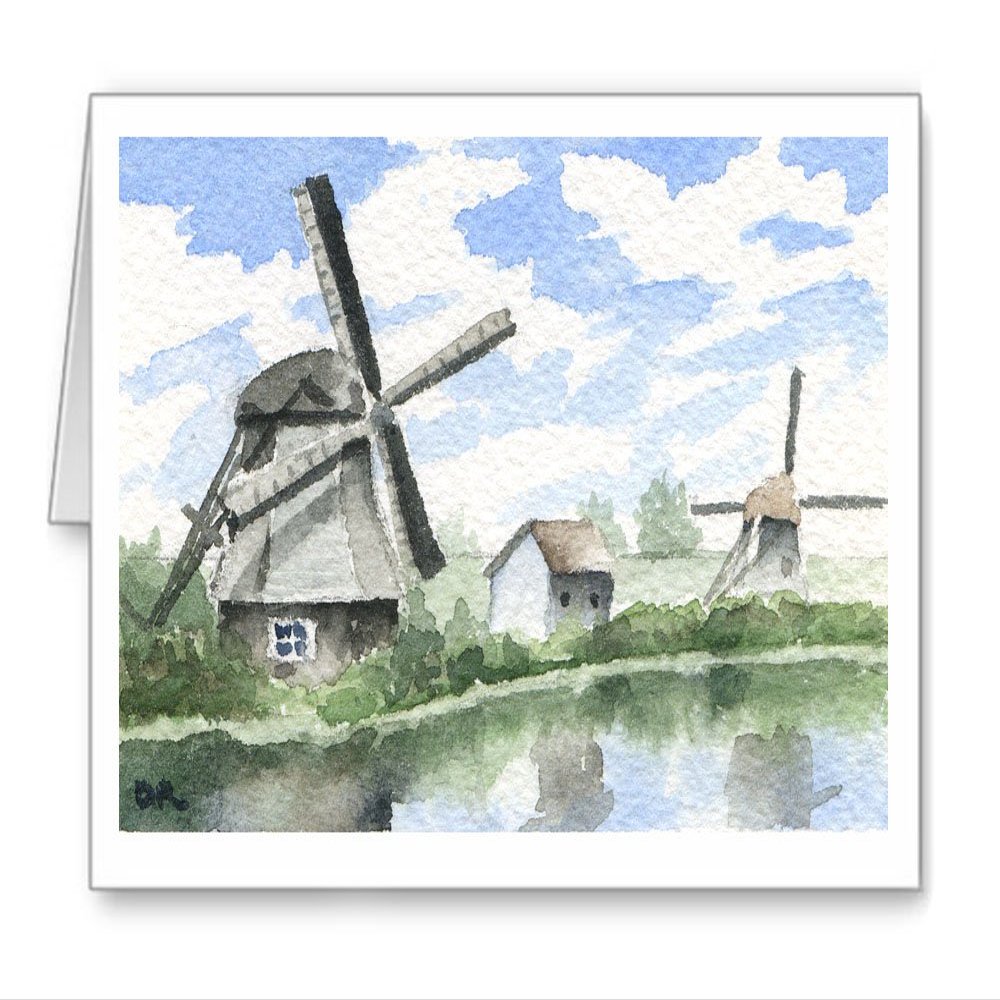 DJ Rogers Fine Art Dutch Windmill - Set of 10 Note Cards With Envelopes
