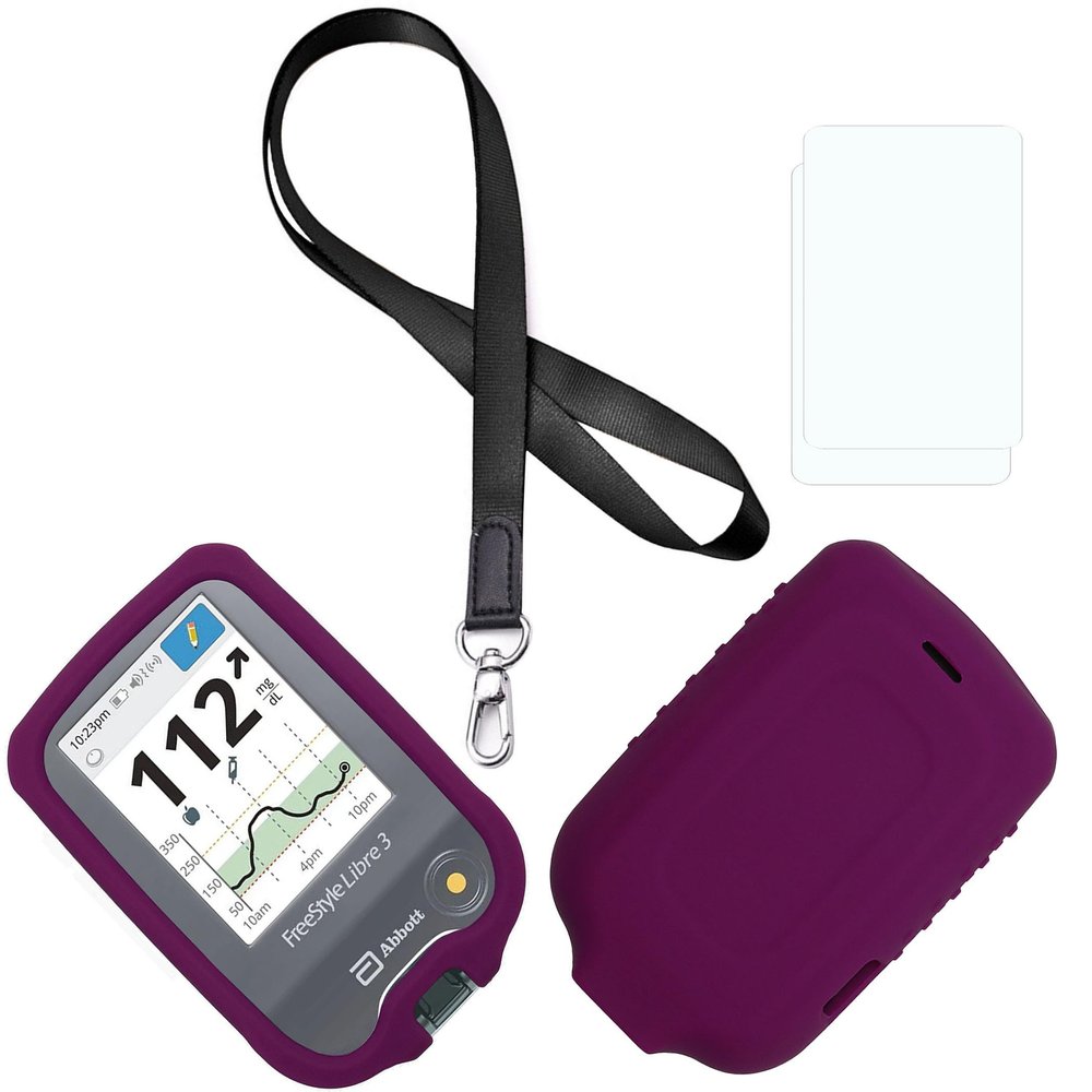(Purple) Premium Silicone Case (Lanyard + TPU Screen Protector) for Freestyle Libre 3 & Freestyle Libre 2