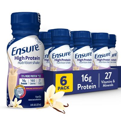 Ensure High Protein Vanilla Nutrition Shake with Fiber, Ready to Drink, 16g Protein and 27 Vitamins and Minerals, 8 fl oz, 6 Pack