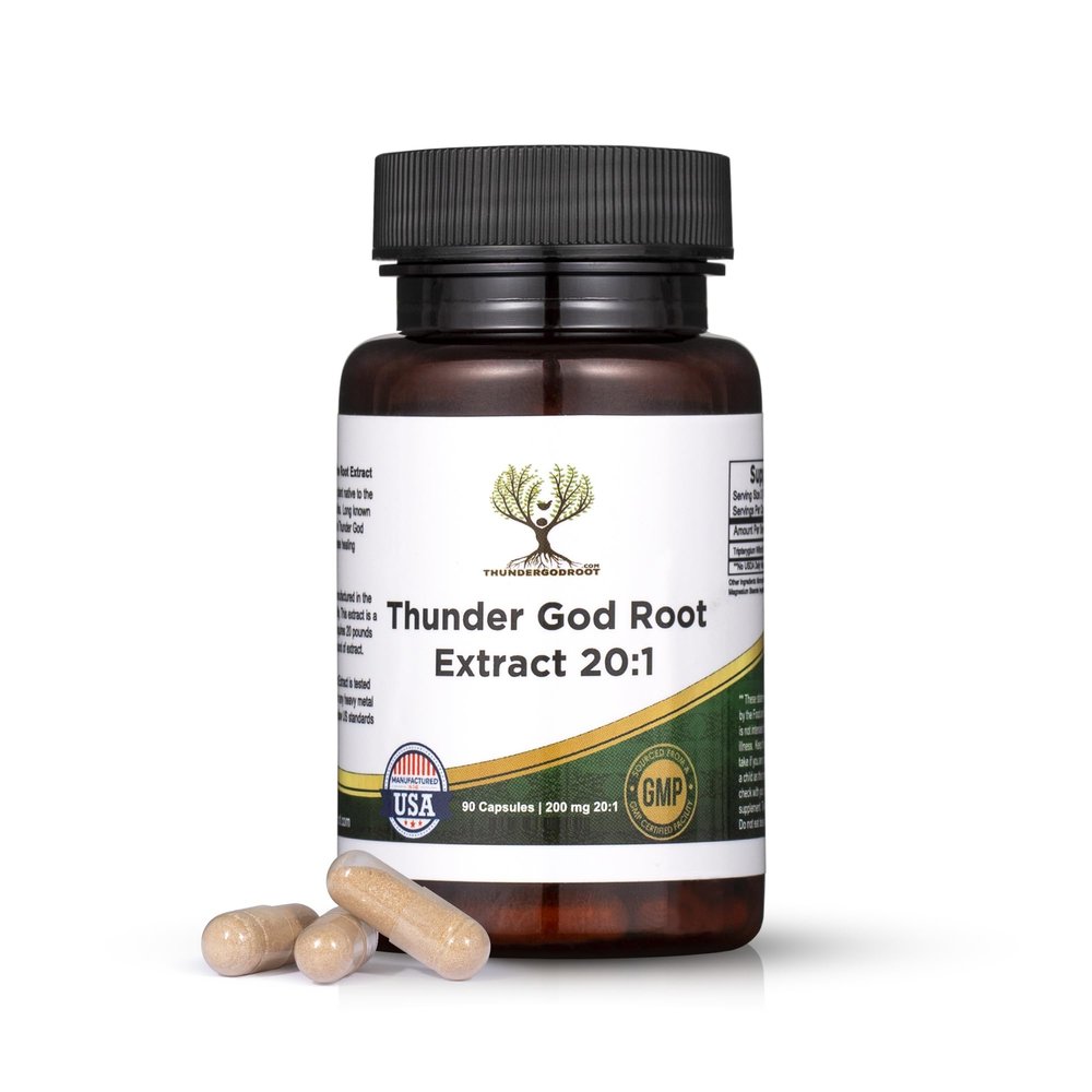 Thunder God Vine Root 20:1 Supplement  Tripterygium Wilfordii Herbal Supplement  200mg Capsules with Lei Gong Teng Extract  Thunder God Vine Extract with Triptolide  90 Capsules