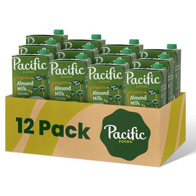 Pacific Foods Original Organic Almond Milk, Plant Based Milk, 32 oz Carton (12 Pack)