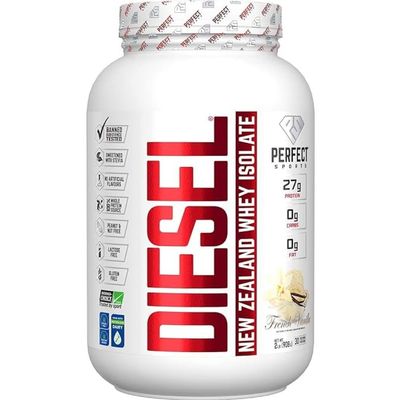 PERFECT SPORTS Diesel 100% New Zealand Whey Protein Isolate | Stevia Sweetened, No Artificial Ingredients, Keto | 0g Carb, 0g Fat, 26g Protein | 2 Pounds (French Vanilla)