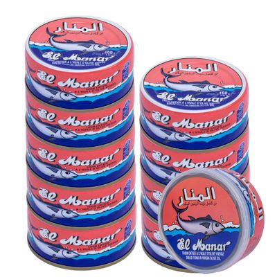 Solid Tuna in Virgin Olive Oil - Canned Tuna Fish in Cold Pressed Tunisian Olive Oil from El Manar - 10-Pack of 160g Cans