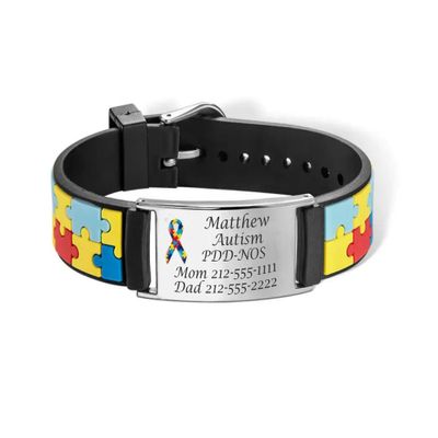 A & L Engraving Custom Engraved Autism Medical Alert Bracelet  Personalized ID Band with Emergency ICE Info - Ships from USA