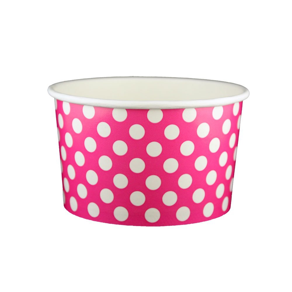 20 oz Yogurt Paper Cups- 600 Count (Polka Dot Pink)