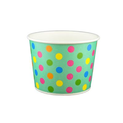 16 oz Yogurt Paper Cups- 1000 Count (Polka Dot -Aqua Rainbow)