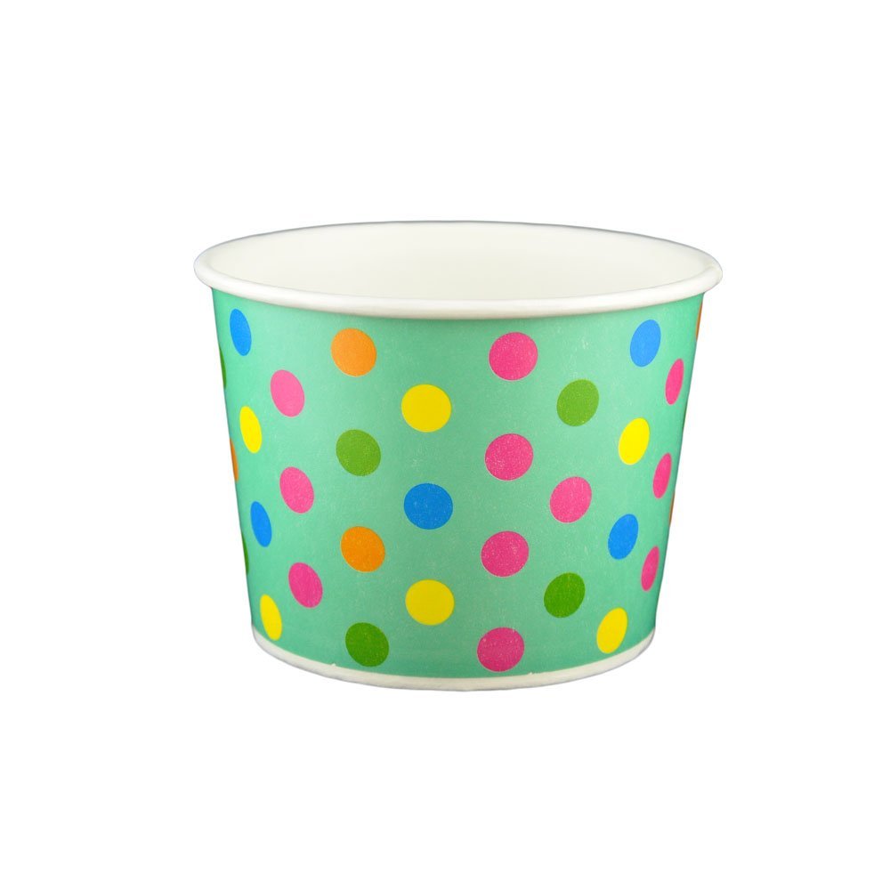 16 oz Yogurt Paper Cups- 1000 Count (Polka Dot -Aqua Rainbow)