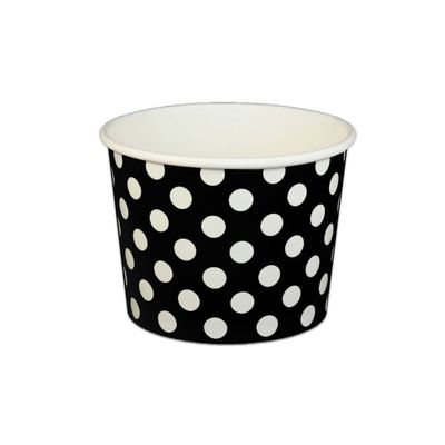 16 oz Yogurt Paper Cups- 1000 Count (Polka Dot- Black)