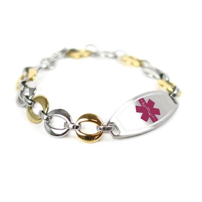 My Identity Doctor Medical Bracelet For Women With Free Engraving, Stainless Steel Personalized Medic ID Custom Sized, 1.5cm Gold Tone Chain Purple Alert - Made in USA - WRIST SIZE 8.5 inch