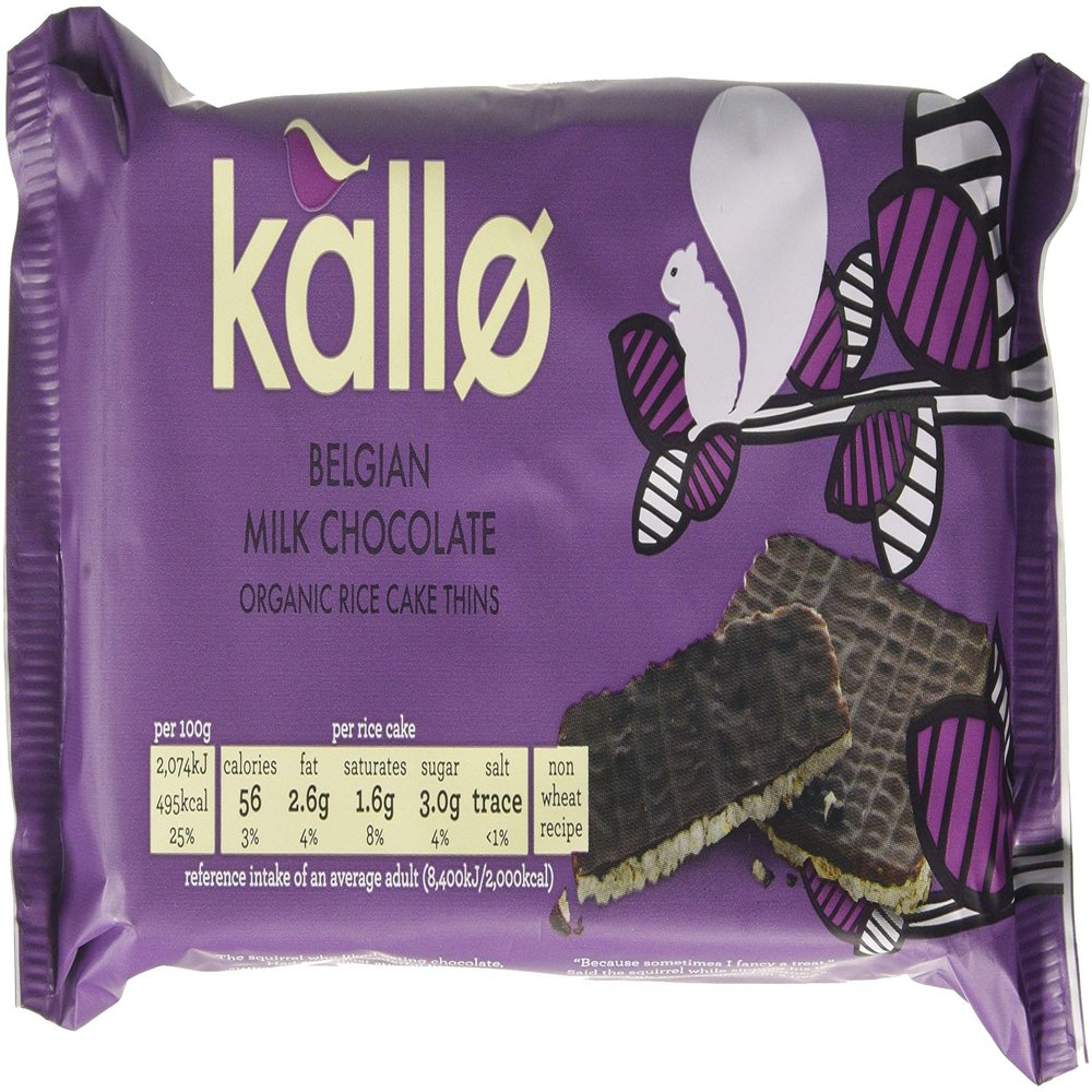 Kallo Belgian Milk Chocolate Organic Rice Cake Thins, 90g