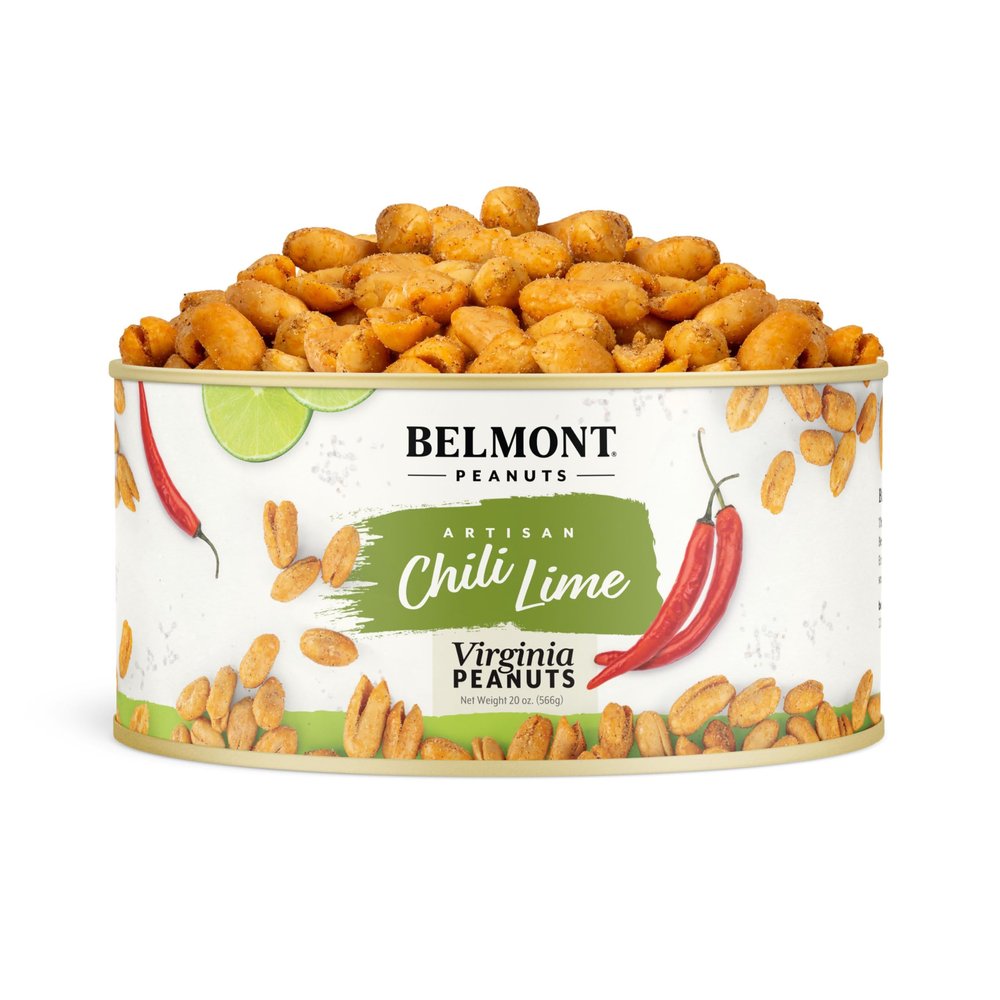 Belmont Peanuts Gourmet Chili Lime Virginia Peanuts, 20 oz (1 Pack) Simple Ingredients, No Preservatives, 7g Protein A Premium, Citrusy, Spicy, Salty, Crunchy, Hand Seasoned Snack