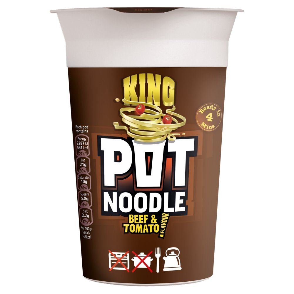Pot Noodle King Size Beef & Tomato Flavour - 114g - Pack of 4 (114g x 4)