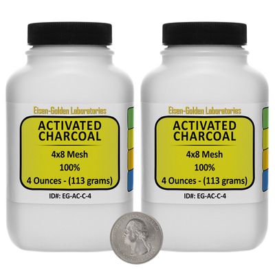 Activated Charcoal [C] 100% ACS Grade Course Granules 8 Oz in Two Space-Saver Bottles USA