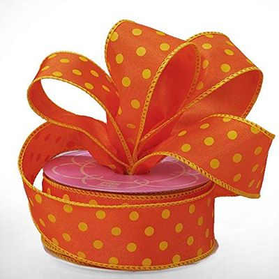 1 1/2" X 10 Yards Orange/Yellow Circus Dots Satin Ribbon