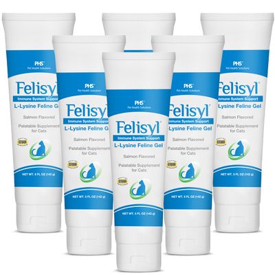 Felisyl L-Lysine Gel for Cats & Kittens (5oz) Immune System, Respiratory & Eye Health Support. Reduces Sneezing, Runny Nose & Watery Eyes. Daily Salmon-Flavor Supplement Made in USA (6 Pack)
