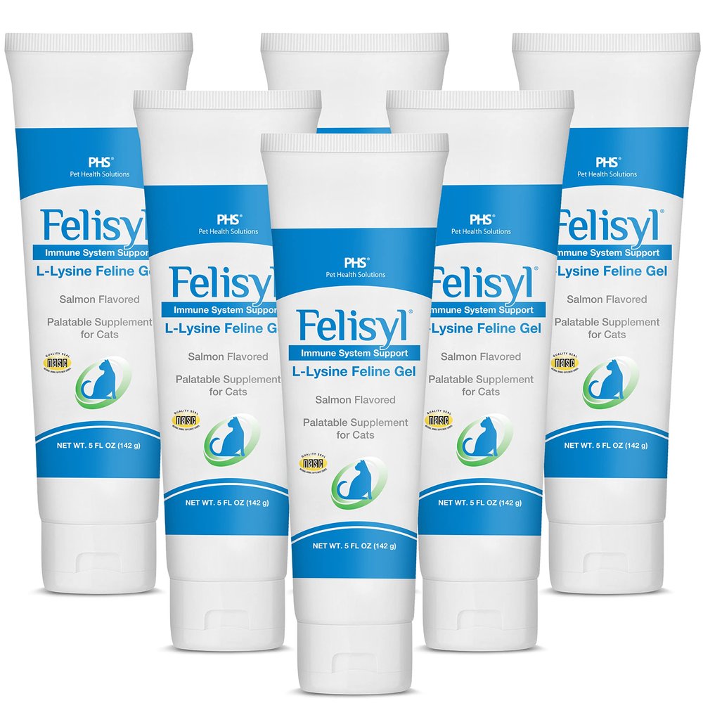 Felisyl L-Lysine Gel for Cats & Kittens (5oz) Immune System, Respiratory & Eye Health Support. Reduces Sneezing, Runny Nose & Watery Eyes. Daily Salmon-Flavor Supplement Made in USA (6 Pack)