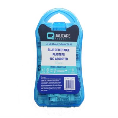 Safety First Aid Blue Plasters Detectable 100 Assorted by Qualicare