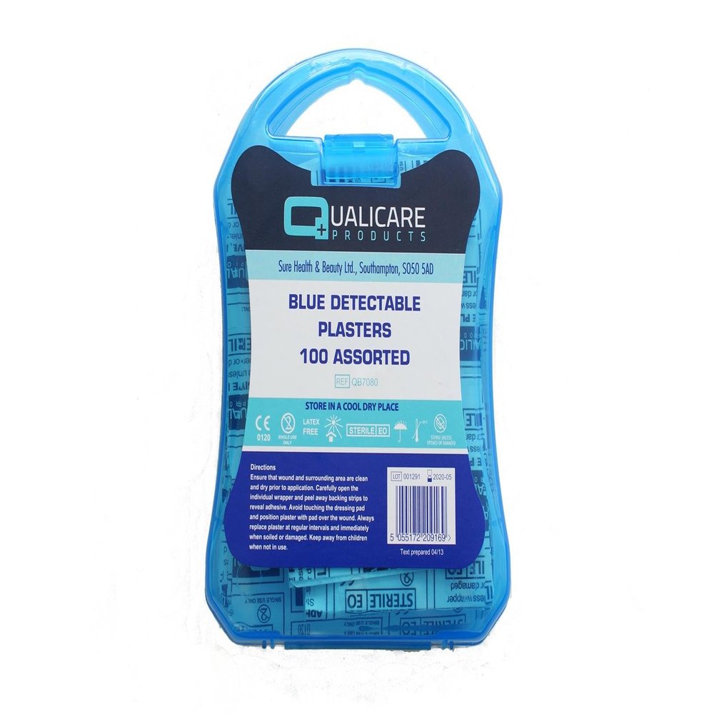 Safety First Aid Blue Plasters Detectable 100 Assorted by Qualicare