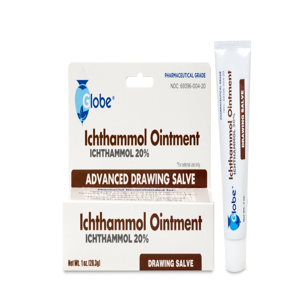 Globe Ichthammol Ointment 20% (Drawing Salve) 1 OZ - Soothing Skin Relief, Treatment of Eczema, Acne, Boils, Splinters, Bee Stings - Maximum Strength