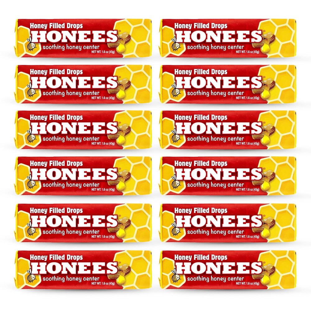 Honees Honey Filled Drops, Honey Cough Drops with Real Honey-Natural Sore Throat Relief-Nothing Artificial-Throat Coat Lozenges, Natural Cough Suppressant, Non-GMO (12 Pack  108 Drops)