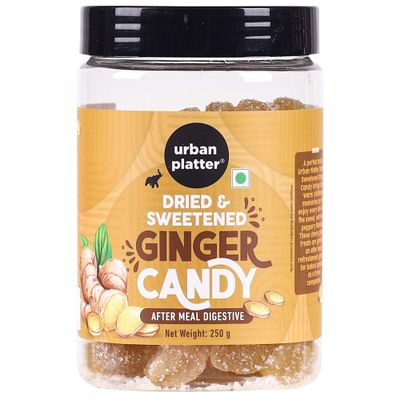 Urban Platter Dried Sweetened Ginger Candy | 8.82 Oz (250g) | Natural Crystallized Ginger Bites | Spicy & Sweet Snack | Vegan & Gluten-Free | Perfect for Digestion & Snacking